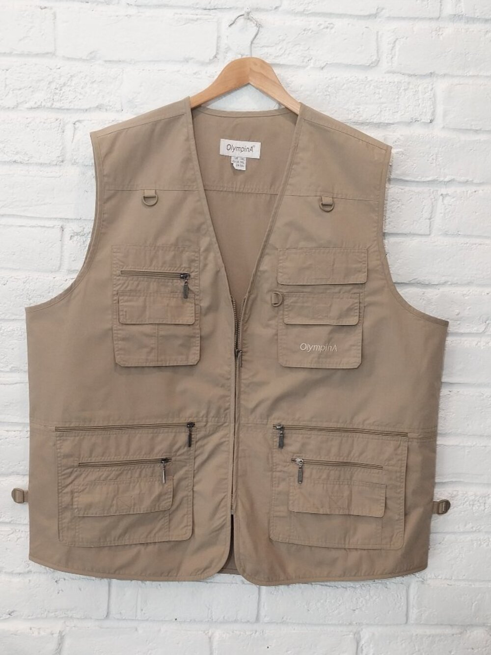 Vest Men 5XL Beige Tan Full Zip Hunting Safari Fishing Hiking Sleeveless Pockets
